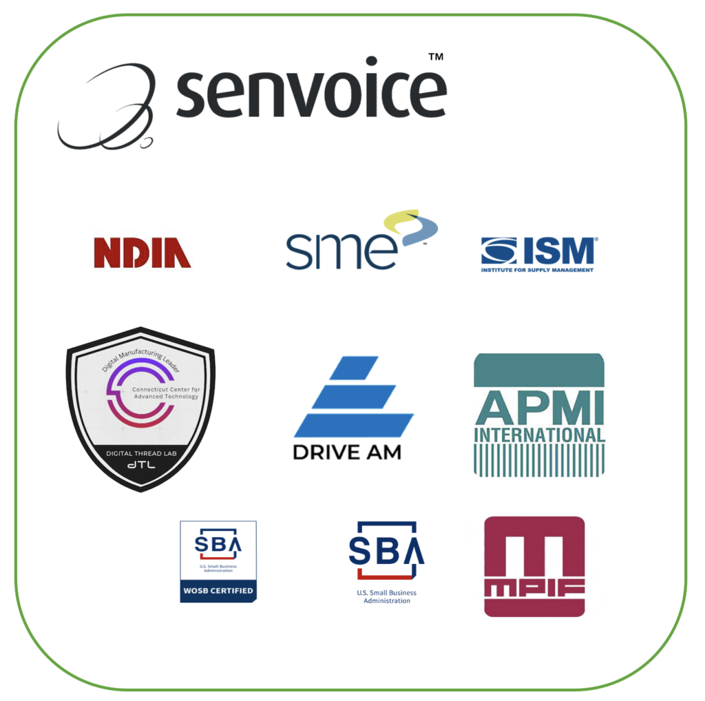 Membership with NDIA, SME, ISM, MPIF, APMI, SBA Certifications with DRIVE AM, Digital Manufacturing Leader, Certified Women Owned Small business